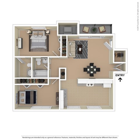 Floor plan for 2 beds, 1.5 baths, 950 sqft